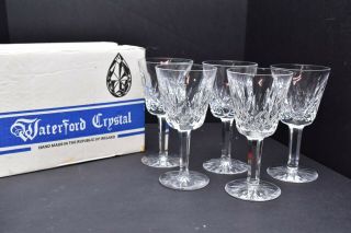 Vtg Waterford Crystal Lismore Claret Wine Water Set 5 Glasses Box