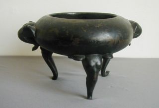 Antique Chinese Bronze Censer Elephant Handles And Feet