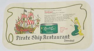 Vintage Rare Disneyland Chicken Of The Sea Pirate Ship Restaurant Paper Placemat