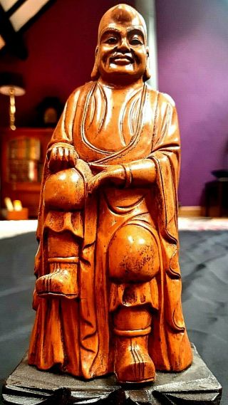Stunning Antique Chinese Carved Wood Buddha Figure C1900