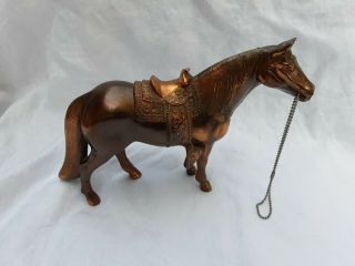 Vintage Cast Metal Copper Tone Molded Stallion Western Horse Sculpture Figurine