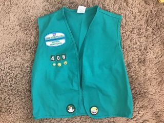 Girl Scout Green Junior Aide Vest With Patches & Pins Size Large