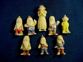 © Walt Disney 1938 - 39 Borgfeldt Ny Bisque Japan Snow White Seven Dwarfs Figures