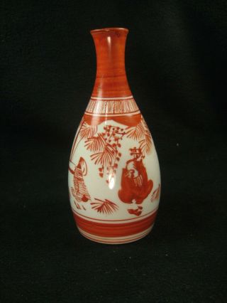 Antique Japanese C.  1920 Ceramic Hand Painted Tokkuri Sake Bottle Vase Scenic