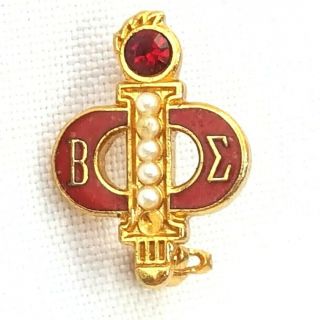 Vintage Phi Beta Sigma Sorority Fraternity Brooch Pin Seed Pearls & Red Stone