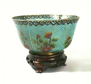 Vintage Chinese Cloisonné " Plique - A - Jour " Translucent Bowl & Stand,