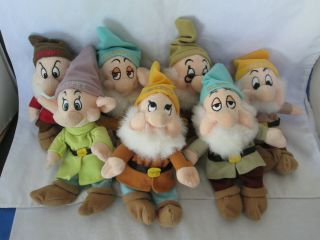 Disney Snow White Seven 7 Dwarfs Plush 9” Plush Stuffed Toy Dolls Names On Hats