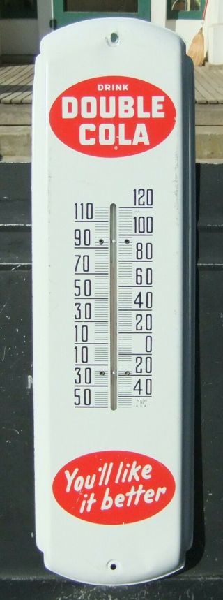 Vntg Drink Double Cola Pressed Metal Advertising Wall Thermometer 17 " Tall