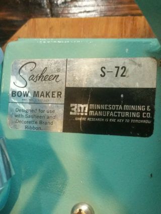 Vintage 3M Sasheen S - 72 Bow Making Machine Heavy Duty Hand Crank With 3