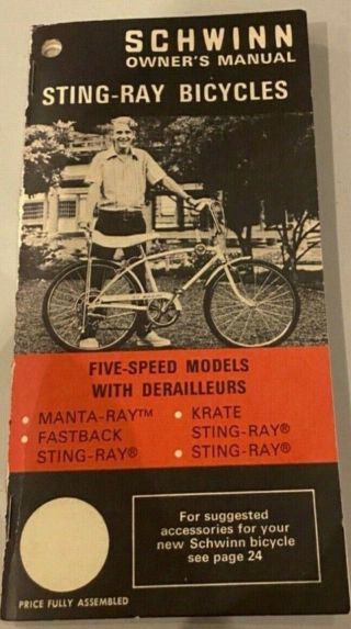 Vintage 1971 Schwinn Sting - Ray/fastback/krate/manta 5 Speed Models Owners Manuel