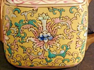 Vintage Antique Yixing Painted Teapot Floral Design Gold Trim 2