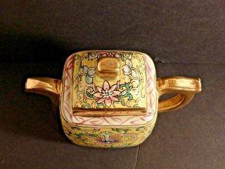 Vintage Antique Yixing Painted Teapot Floral Design Gold Trim 3