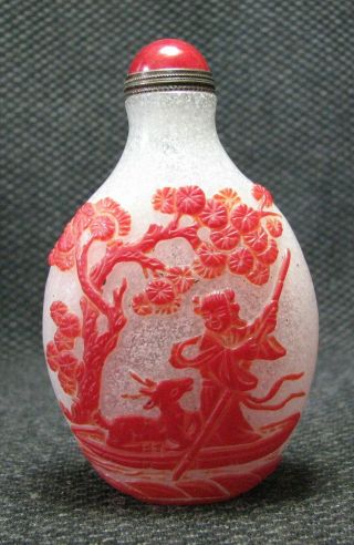 Chinese Glass Delicate Carve The God Of Longevity Design Snuff Bottle