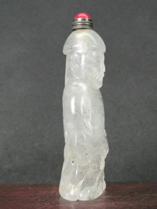 Chinese Qing Dynasty Person Carved Natural Crystal Quartz Snuff Bottle 3