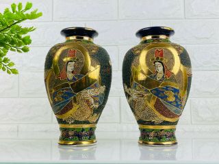 Antique Japanese Satsuma Moriage Vases,  Dragonware Porcelain Pottery