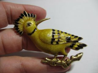 Rare Gorgeous Antique Chinese Export Silver Enamel Xlarge Bird Pin/pendant - 3