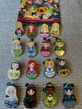 Disney Pins Princess Nesting Dolls Complete 16 Pin Set Ariel Belle Elsa Anna