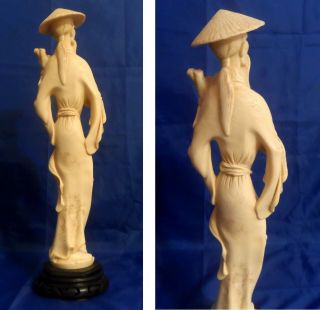Vintage Signed Chinese Asian Man With Birds Figurine or Statue 20 - 1/2 