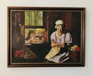 Vintage Oil Painting Mid Century Modern Signed “pie Thieves” 21” X 27”
