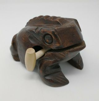 Percussion Croaking Wooden Frog Toad Hand Carved Wood Instrument Decor
