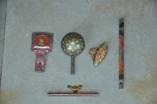 5 Pc Vintage Different Shapes & Size Litho Print Whistle Tin Toys,  Japan
