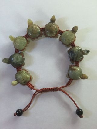 Chinese Jade Turtle ' Good Luck ' Bracelet Vintage Pre - owned 3