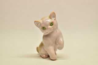 Vintage Chinese Ceramic Crackle Glaze Cat Figurine With Green Eyes