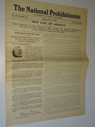 1909 The National Prohibitionist Paper July 15 Line Of Assault