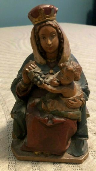 Very Rare Vintage Madonna Of The Grapes Wood Carved Anri Statue Virgin Mary
