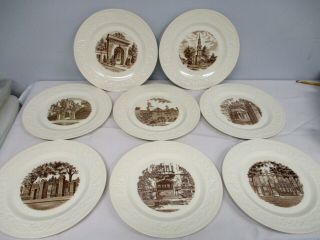 8 Vintage Wedgwood Brown University 10 1/2 " Dinner Plates