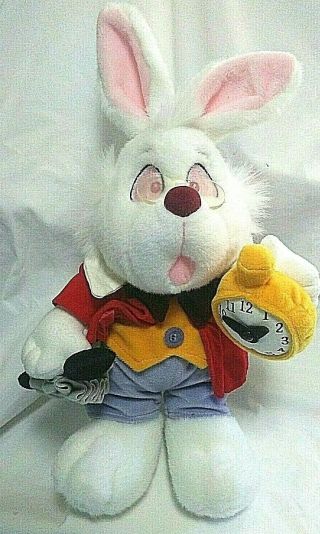 Rare Classic White Rabbit 14 " Plush Disney Alice In Wonderland Umbrella Clock