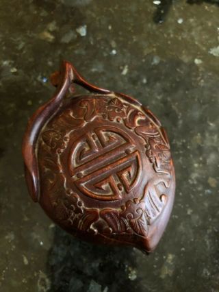 Vintage Chinese Hand Carved Wood Peach Shape Bat Box