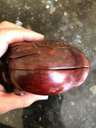 Vintage Chinese Hand Carved Wood Peach Shape Bat Box 3