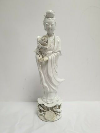 Chinese Blanc De Chine Porcelain Statue Of Kwan Yin