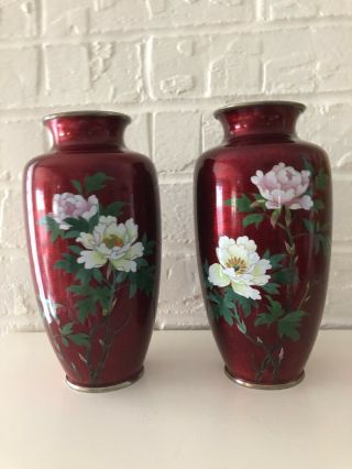 Japanese Cloisonne Blood Red Vases