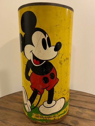 Vtg Walt Disney Productions Mickey Minnie Mouse Pluto Waste Basket Trash Can 19 "