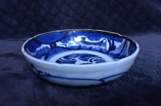 19th Century Antique Japanese Edo Period Imari Blue White Scalloped Bowl