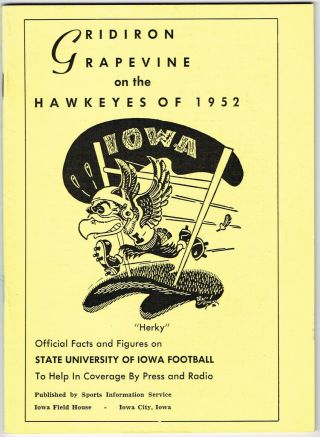 Vintage 1952 University Of Iowa Hawkeyes Football Media Guide Gridiron Grapevine