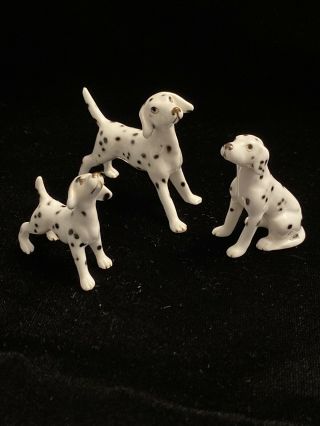 Vintage Bone China Set Of 3 Miniature Dalmatian Dogs