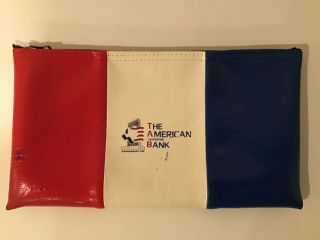 Vintage American National Bank Zippered Money Deposit Bag Texas Red White Blue