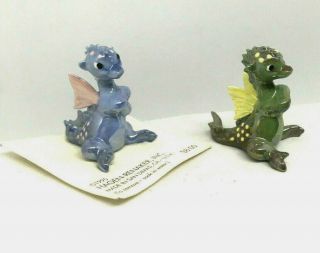 2 Vintage 1995 Hagen - Renaker Baby Dragon With Wings - Blue And Green Pearl