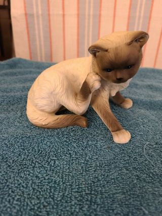 Gray Seal Point Siamese Cat Kitten Ceramic Collectible Figurine