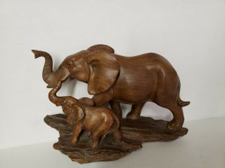 Elephant Figurine Mother And Baby Trunks Up.