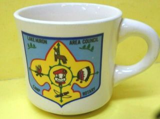 Vintage Boy Scouts Of America Ceramic Chippy Mug Lake Huron Area Council Camp