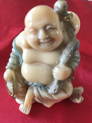 Vintage Small Gold Gilded Chinese Laughing Buddha Porcelain Figure 2 3/4” Tall