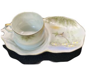 Japanese Kutani Eggshell Porcelain Tea Cup - Luncheon Plate Hand Painted Delicate