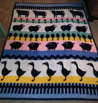 Vintage Vuteks Vukovar Blanket Rare Cow Sheep Pig & Goose Reversible Macedonia