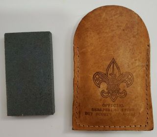Vintage Official Boy Scouts Of America Sharpening Stone & Leather Case No.  1326