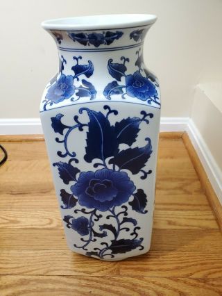Made In China Vintage Large Bombay Blue White Porcelain Vase 17.  5  T