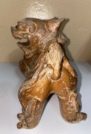 VTG CHINESE HAND CARVED WOOD FOO DOG WITH RATTLE 2